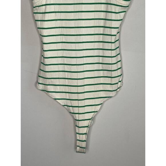 MOTHER The Chin Ups High Road Striped Green & White Bodysuit Women's Size S - Picture 5 of 8
